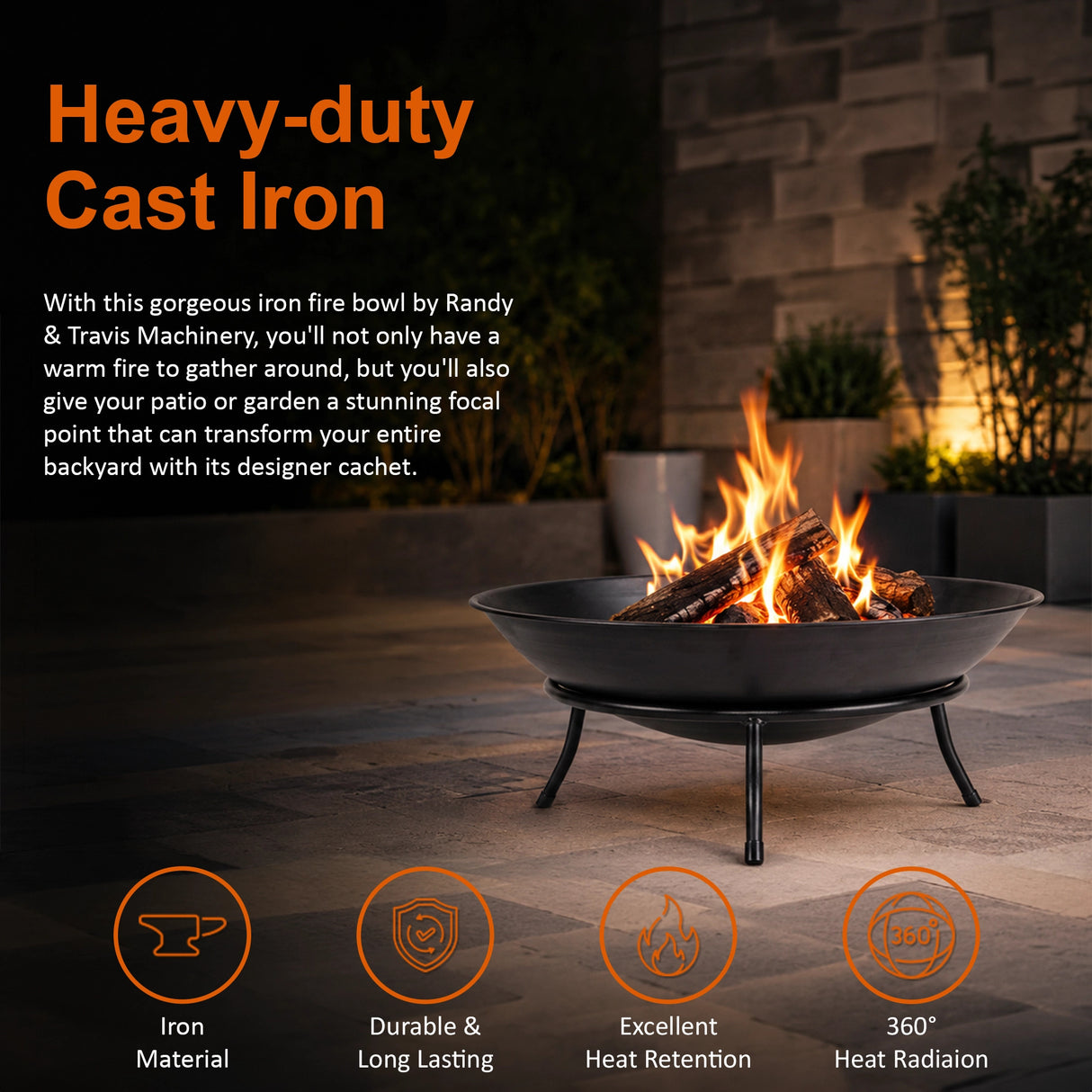 Iron Fire Bowl Traditional Log Fire Pit Outdoor Heating Camp Site Barbecue