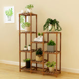 Indoor Outdoor Garden Plant Stand Planter Flower Pot Shelf Wooden Shelving - 9 Shelves - Side View