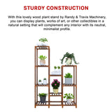 Indoor Outdoor Garden Plant Stand Planter Flower Pot Shelf Wooden Shelving - 9 Shelves - Close-Up Angle