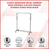 Closet Organizer Metal Garment Rack Portable Clothes Hanger Storage Shoes Rack Black