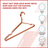Adult 16.5" Rose Gold Shiny Metal Wire Coat Suit Top Clothes Hangers (30pc per set)