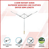 4 Arm Rotary Airer Outdoor Washing Line Clothes Dryer 50m Length - Close-Up Angle