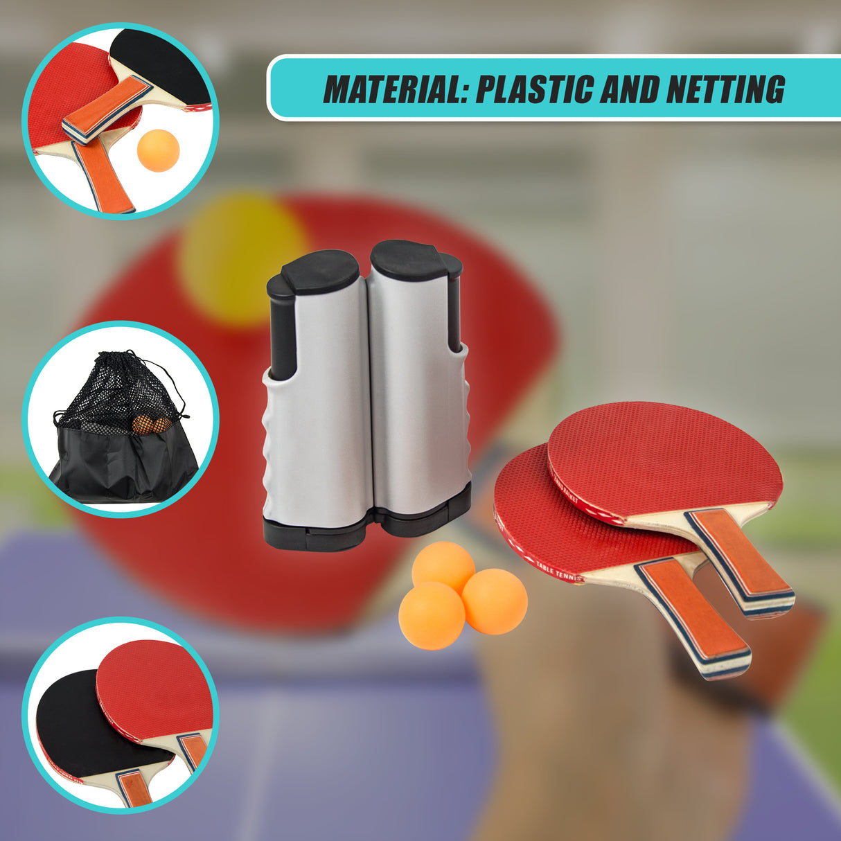 Table Tennis Game Indoor Portable Travel Ping Pong Ball Set Extendable