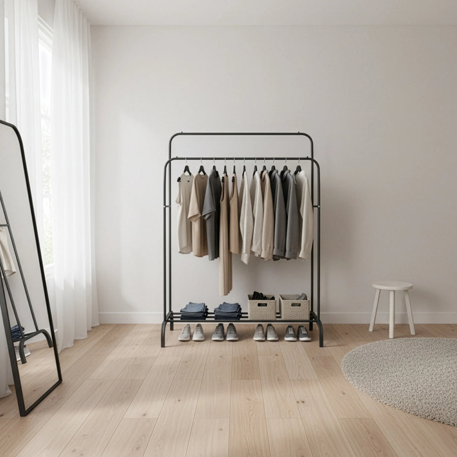 Heavy Metal Double Clothes Rail Hanging Rack Garment Display Stand Storage Shelf