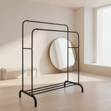 Heavy Metal Double Clothes Rail Hanging Rack Garment Display Stand Storage Shelf - Front View