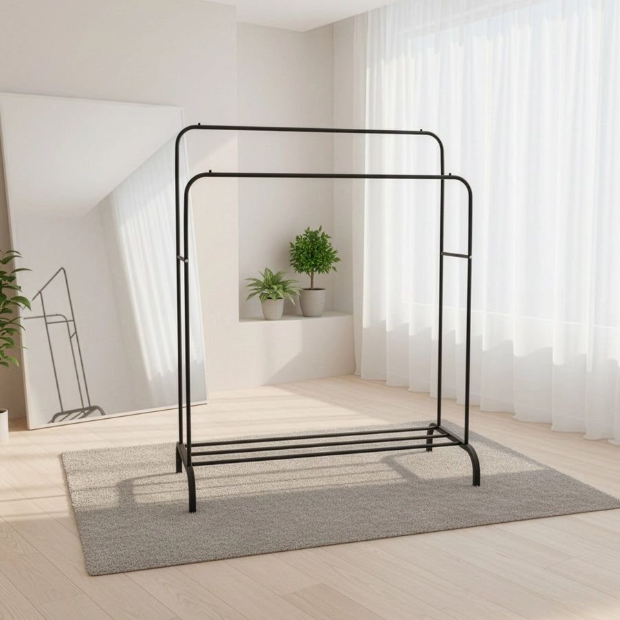 Heavy Metal Double Clothes Rail Hanging Rack Garment Display Stand Storage Shelf