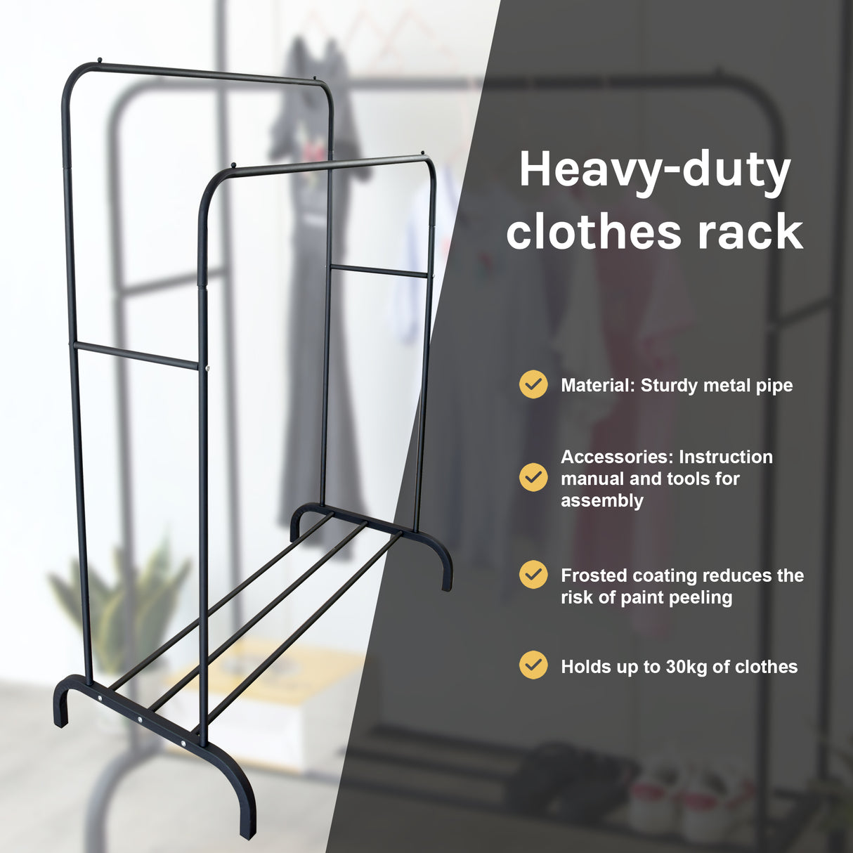 Heavy Metal Double Clothes Rail Hanging Rack Garment Display Stand Storage Shelf