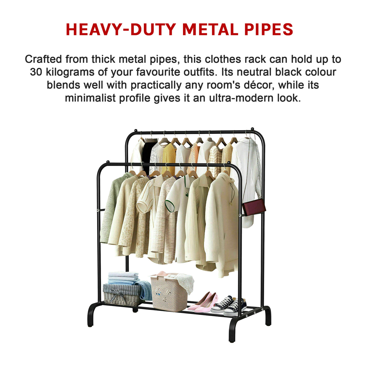 Heavy Metal Double Clothes Rail Hanging Rack Garment Display Stand Storage Shelf