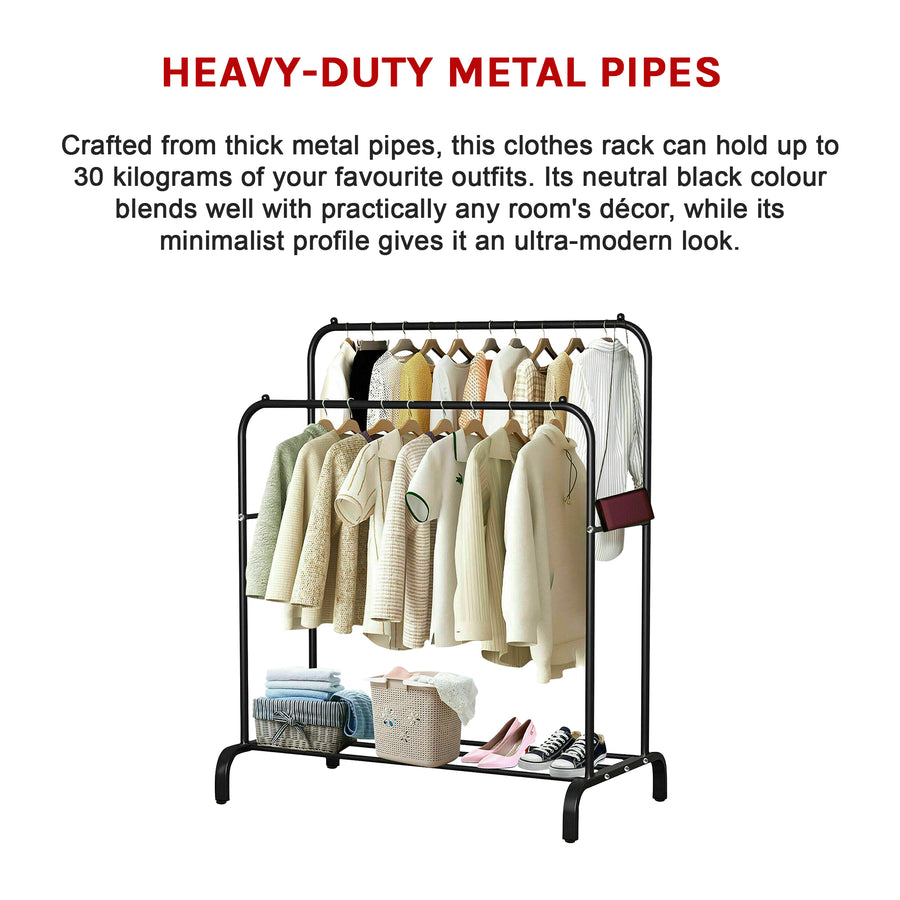 Heavy Metal Double Clothes Rail Hanging Rack Garment Display Stand Storage Shelf