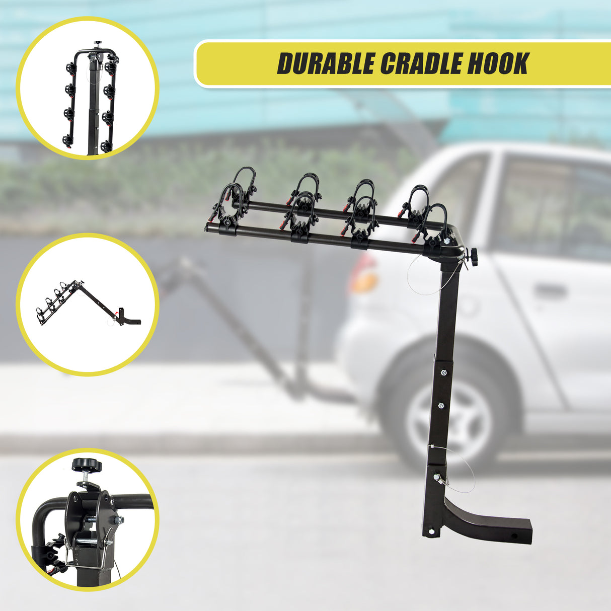 Premium 4-Bike Carrier Rack Hitch Mount Swing Down Bicycle Rack W/ 2" Receiver
