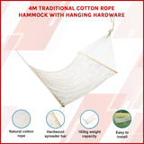 4m Traditional Cotton Rope Hammock with Hanging Hardware - Side View