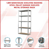 1.8M Warehouse Shelving Racking Steel Pallet Garage Shelves Metal Storage Rack - Front View