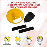2x Flip N Slide Bucket Lid Mouse Rat Trap Automatic Mice Trap With Ladder Reusable - 45-Degree Angle