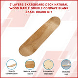 7 Layers Skateboard Deck Natural Wood Maple Double Concave Blank Skate Board DIY - Front View