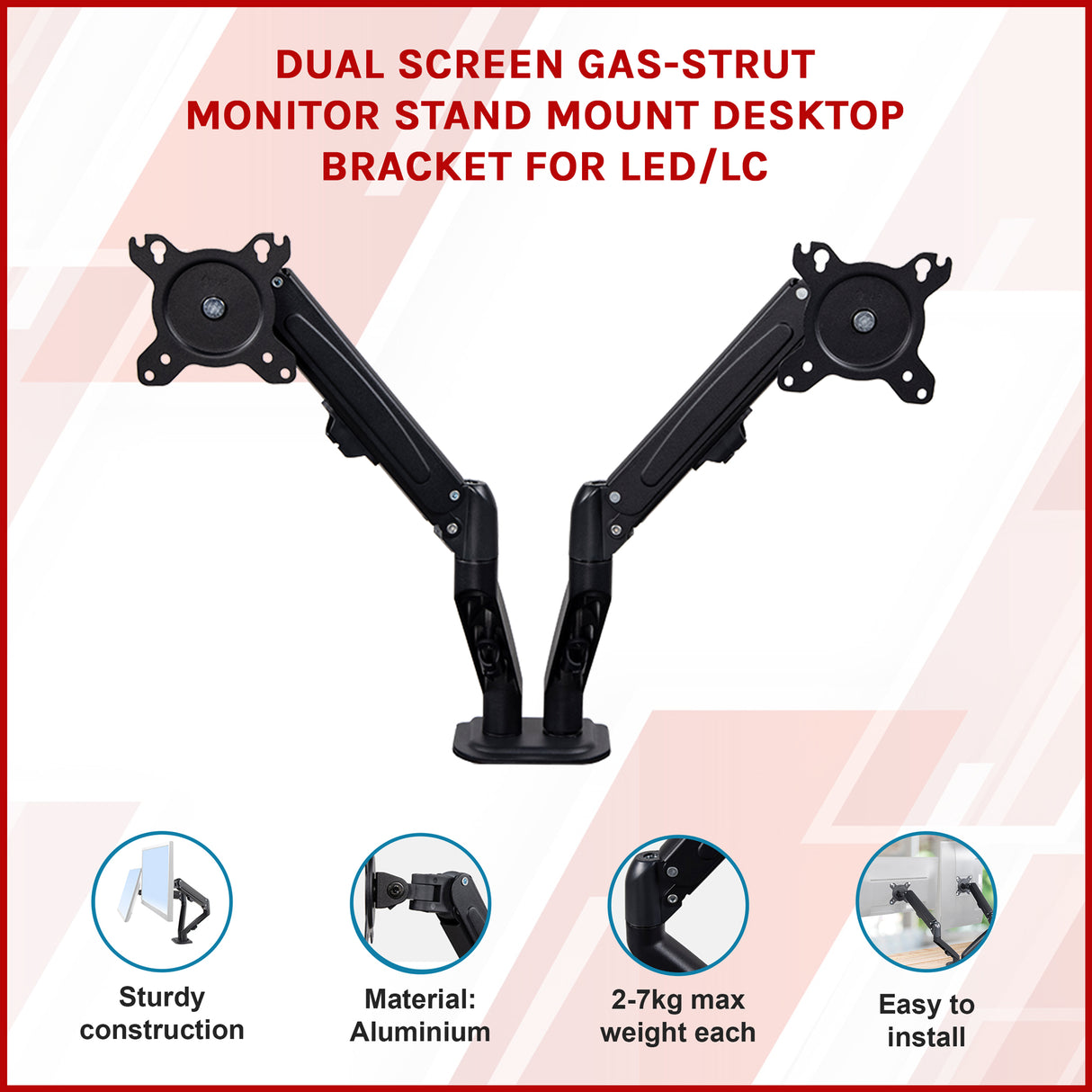 Dual Screen Gas-strut Monitor Stand Mount Desktop Bracket for LED/LC
