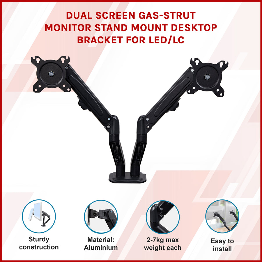 Dual Screen Gas-strut Monitor Stand Mount Desktop Bracket for LED/LC