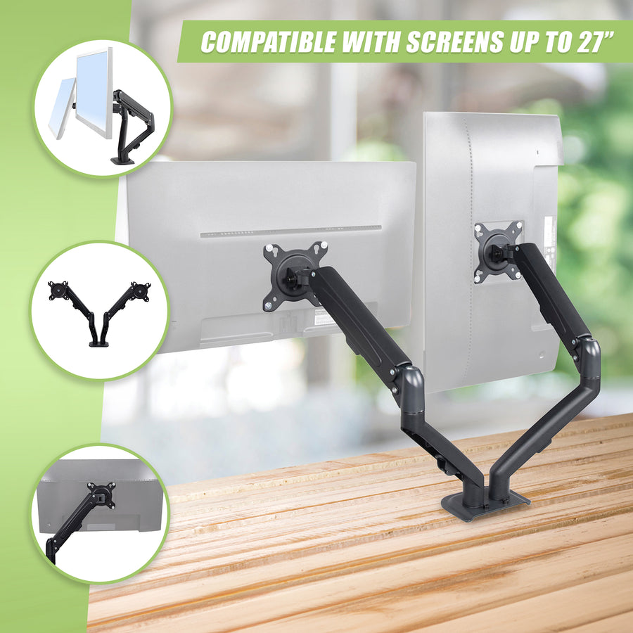 Dual Screen Gas-strut Monitor Stand Mount Desktop Bracket for LED/LC