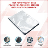 100x Food Vacuum Bags Pouch Foil Aluminum Storage Bags Heat Seal 30x40cm - Front View