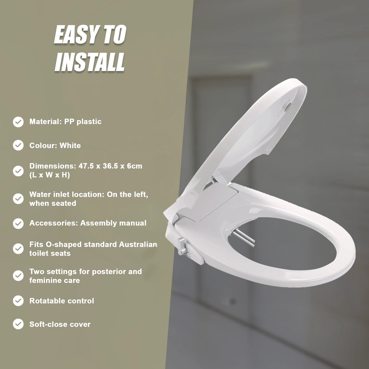 Non Electric Bidet Toilet Seat W/ Cover Bathroom Spray Water Wash