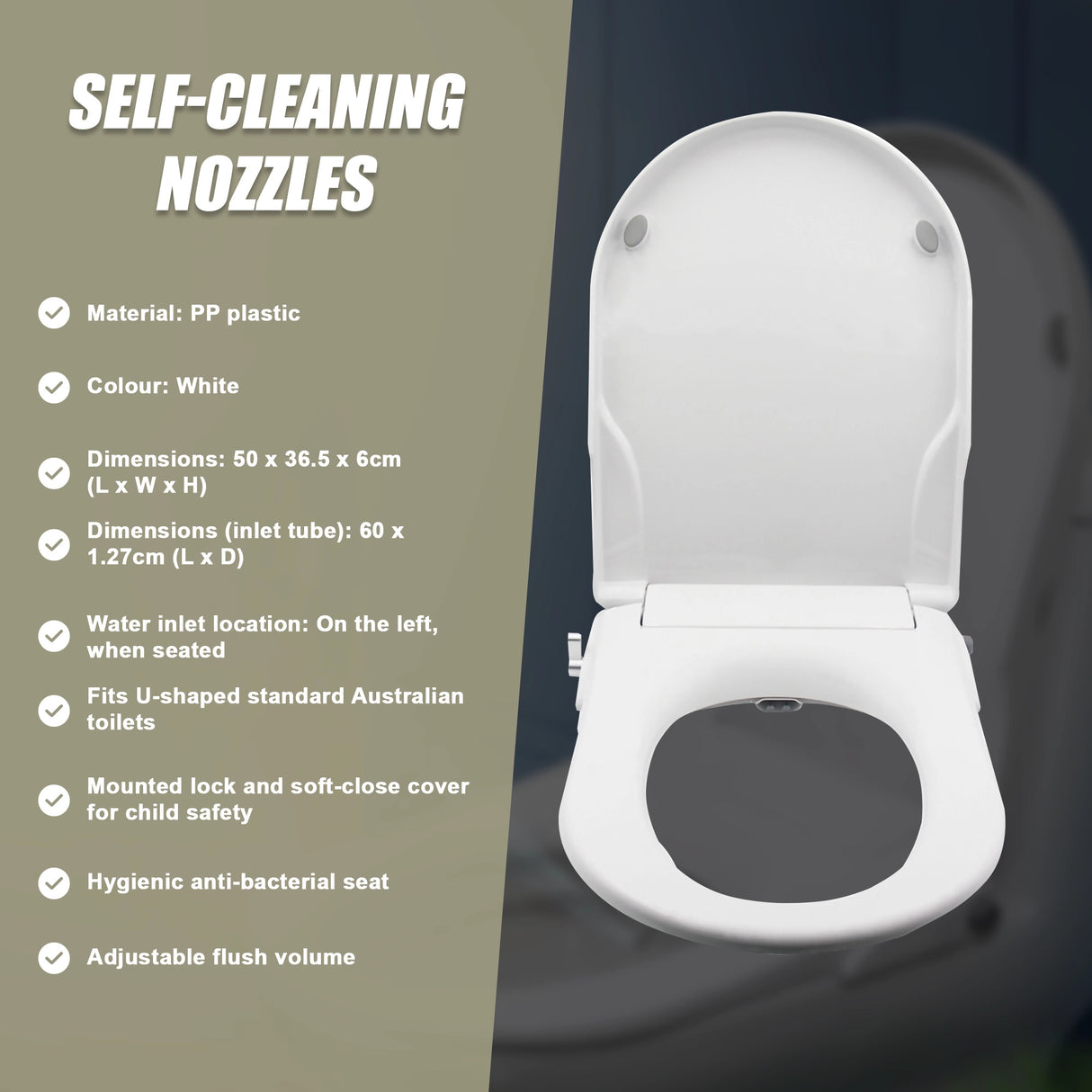 Non Electric Bidet Toilet Seat W/ Cover Bathroom Spray Water Wash