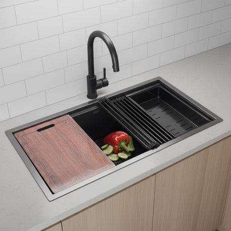 BRIENZ black nano single bowl stainless steel workstation kitchen sink