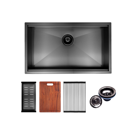 BRIENZ black nano single bowl stainless steel workstation kitchen sink, image 14
