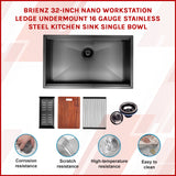 775x406mm Nano Single Bowl Kitchen Sink with Workstation Accessories - Side View