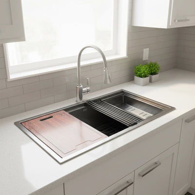 BRIENZ 32-inch Nano Workstation Ledge Undermount 16 Gauge Stainless Steel Kitchen Sink Single Bowl