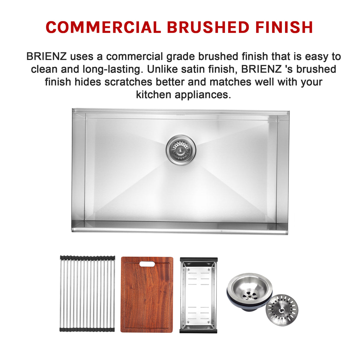 BRIENZ 32-inch Nano Workstation Ledge Undermount 16 Gauge Stainless Steel Kitchen Sink Single Bowl