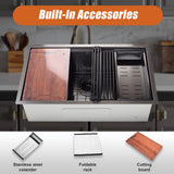 BRIENZ 32-inch Nano Workstation Ledge Undermount 16 Gauge Stainless Steel Kitchen Sink Single Bowl - Low Angle