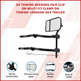 2x Towing Mirrors Pair Clip on Multi Fit Clamp On Towing Caravan 4X4 Trailer - Rear View