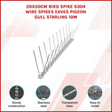 20x 50cm Bird Spike S304 wire Spikes Eaves Pigeon Gull Starling 10M - Front View