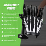 Kitchen 17 Piece Knife Set with Block and Sharpener Chef Knives - Side View