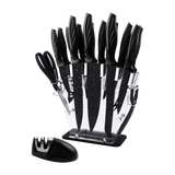 Kitchen 17 Piece Knife Set with Block and Sharpener Chef Knives - Top-Down View