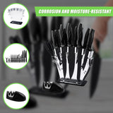 Kitchen 17 Piece Knife Set with Block and Sharpener Chef Knives - 45-Degree Angle