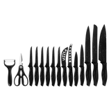 Kitchen 17 Piece Knife Set with Block and Sharpener Chef Knives - Close-Up Angle