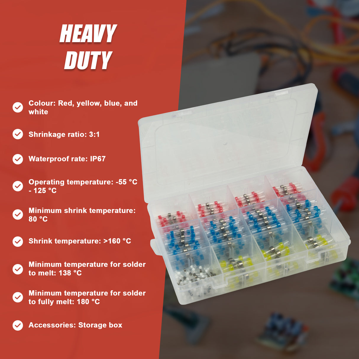 250PCS Waterproof Solder Seal Sleeve Heat Shrink Butt Wire Connectors Terminals