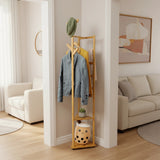 Clothes Coat Rack Garment Stand Shelf Wooden Tree Hanger Bag Hat Hook Holder - Side View