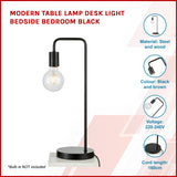 Modern Table lamp Desk Light Bedside Bedroom Black - Front View