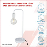 Modern Table lamp Desk Light Base Bedside Bedroom White - Front View