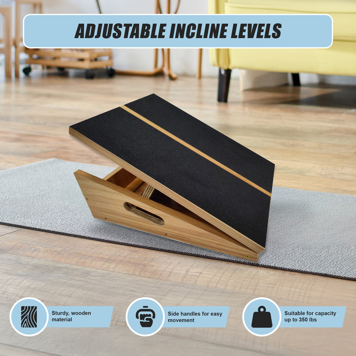 Wooden Slant Exercise Board With Adjustable Incline And Non-Slip Surface