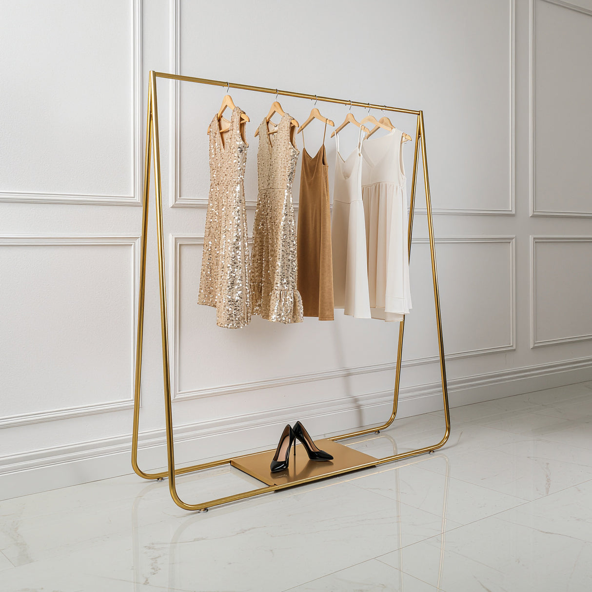Gold Clothing Retail Shop Commercial Garment Display Rack