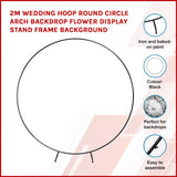 2M Wedding Hoop Round Circle Arch Backdrop Flower Display Stand Frame Background - Side View
