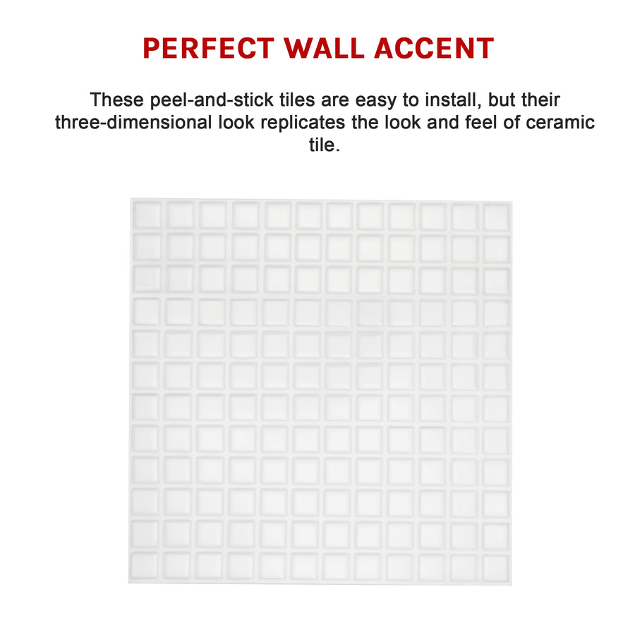 Tiles 3D Peel and Stick Wall Tile Stereoscopic Crystal White 10 Sheets