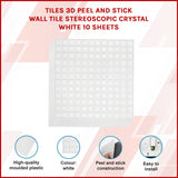 Tiles 3D Peel and Stick Wall Tile Stereoscopic Crystal White 10 Sheets - Front View