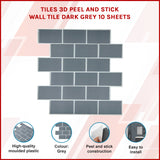 Tiles 3D Peel and Stick Wall Tile Dark Grey 10 Sheets - Front View