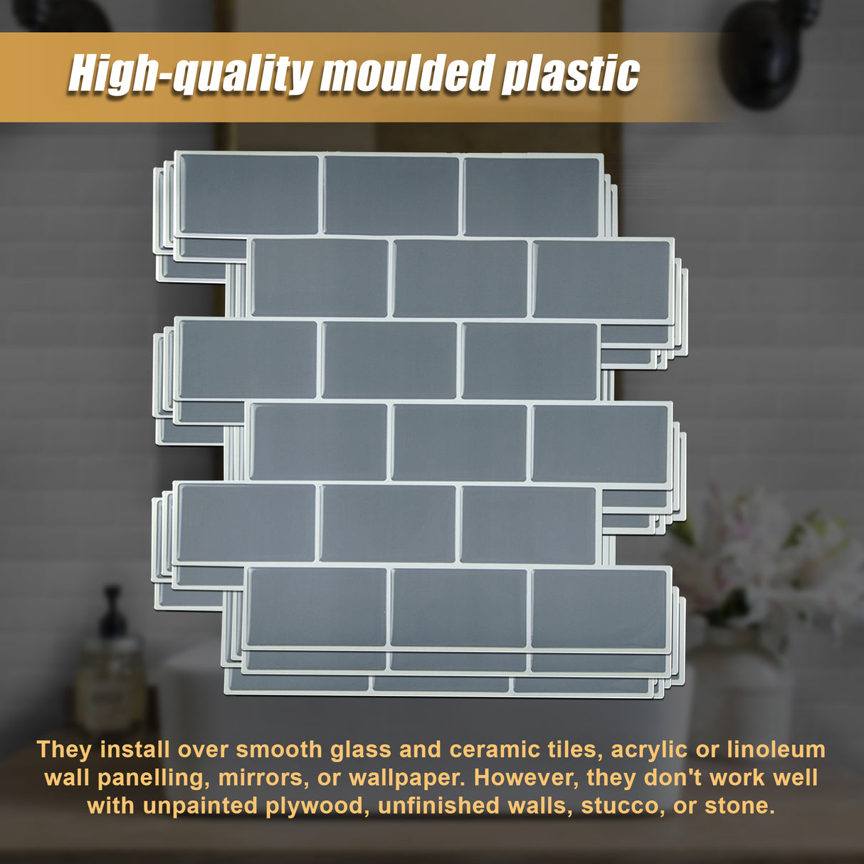 Tiles 3D Peel and Stick Wall Tile Dark Grey 10 Sheets