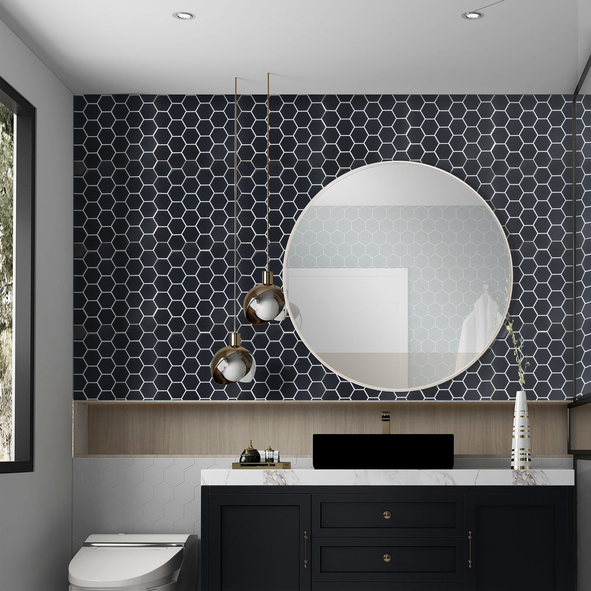 Tiles 3D Peel and Stick Wall Tile Hexagonal Mosaic Black 10 Sheets