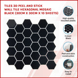 Tiles 3D Peel and Stick Wall Tile Hexagonal Mosaic Black 10 Sheets - Front View
