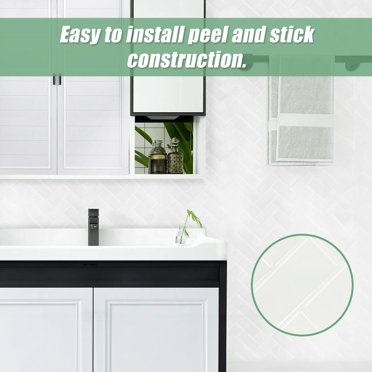 Tiles 3D Peel and Stick Wall Tile Herringbone White 10 Sheets
